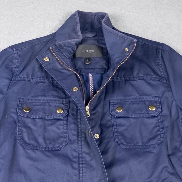 J.Crew Downtown Field Jacket Womens S Navy Waxed Cotton Utility Military Zip - Picture 3 of 10